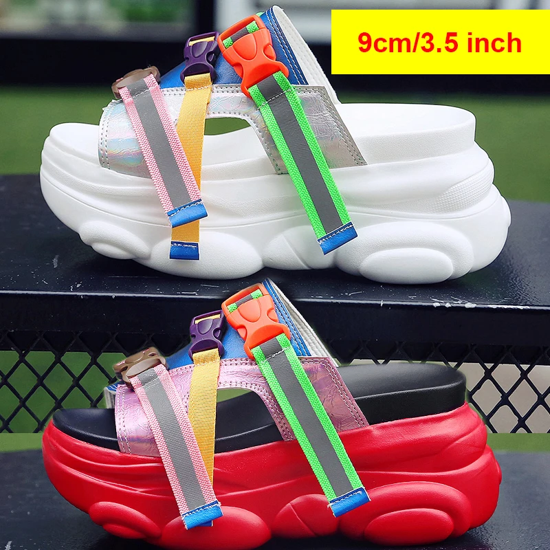 Сланцы женские на толстой подошве уличные тапочки симпатичная обувь высота 9 см/3