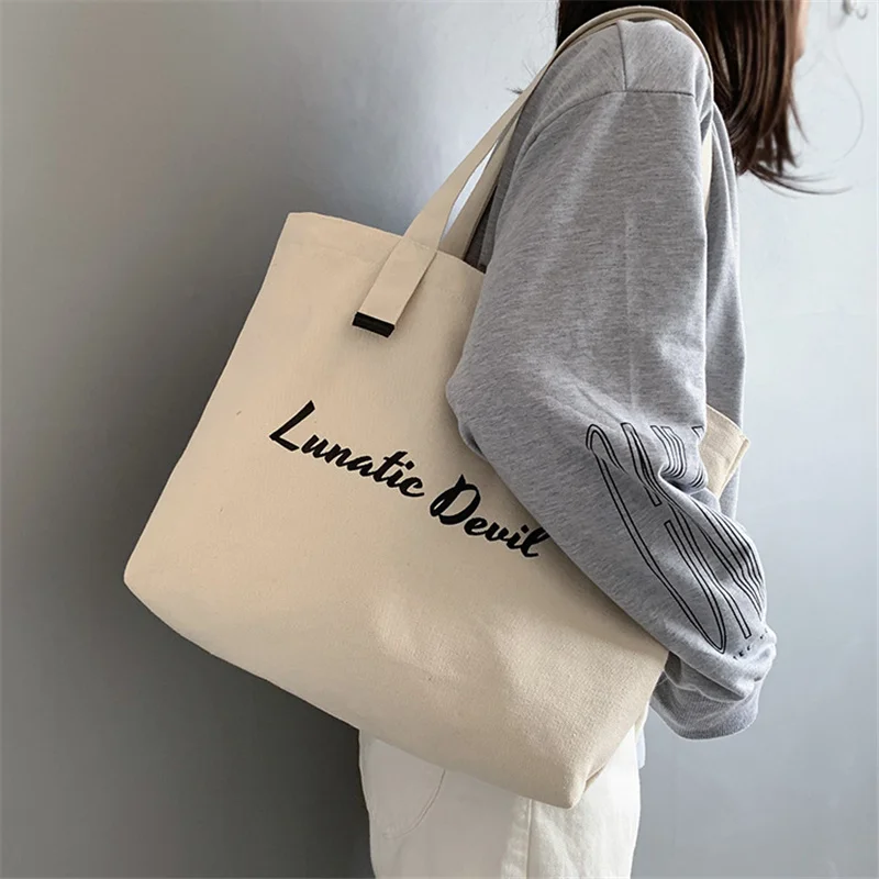 

Women's Canvas Bag Simple Student Cloth Bag Shoulder Bag Shopping Eco-Friendly Bags Maiden Bag Harajuku Punk Shoulder Bags