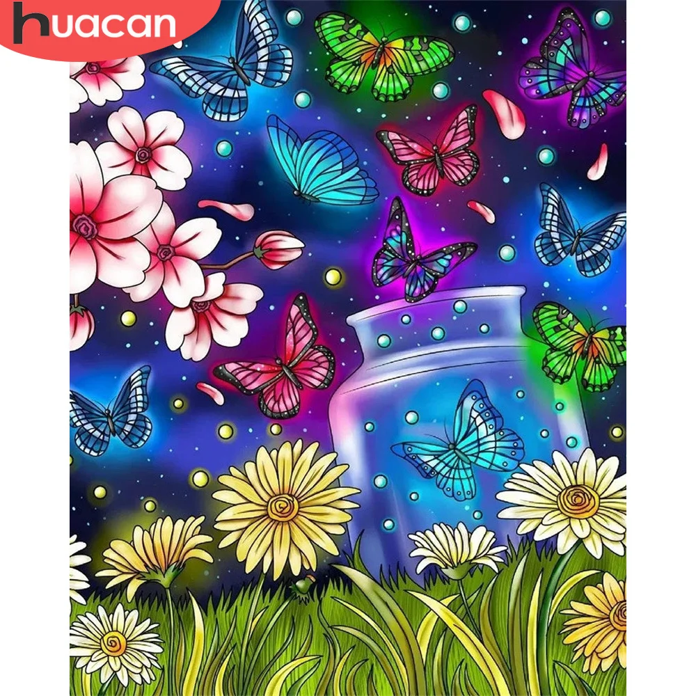 

HUACAN краска по номеру бабочка Рисование животных холст Акриловая картина по номерам Цветок подарок украшение дома ручная краска ed Art