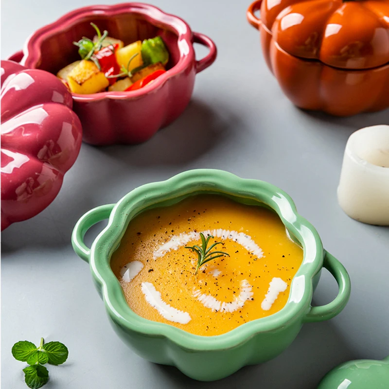 Креативные тыквенные фарфоровые чаши с крышкой чаша для фруктов салата супа