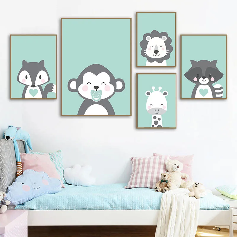 

Woodland Animal Picture Fox Monkey Children Poster Baby Nursery Wall Art Canvas Print Cartoon Painting Nordic Kids Bedroom Decor