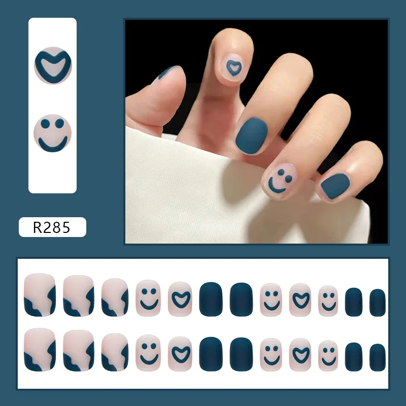 2022 New 24Pcs/Set Cute Cat And Bear Pattern Design False Nail French Stiletto Full Cover Fake Nails Manicure Art Tools | Красота и