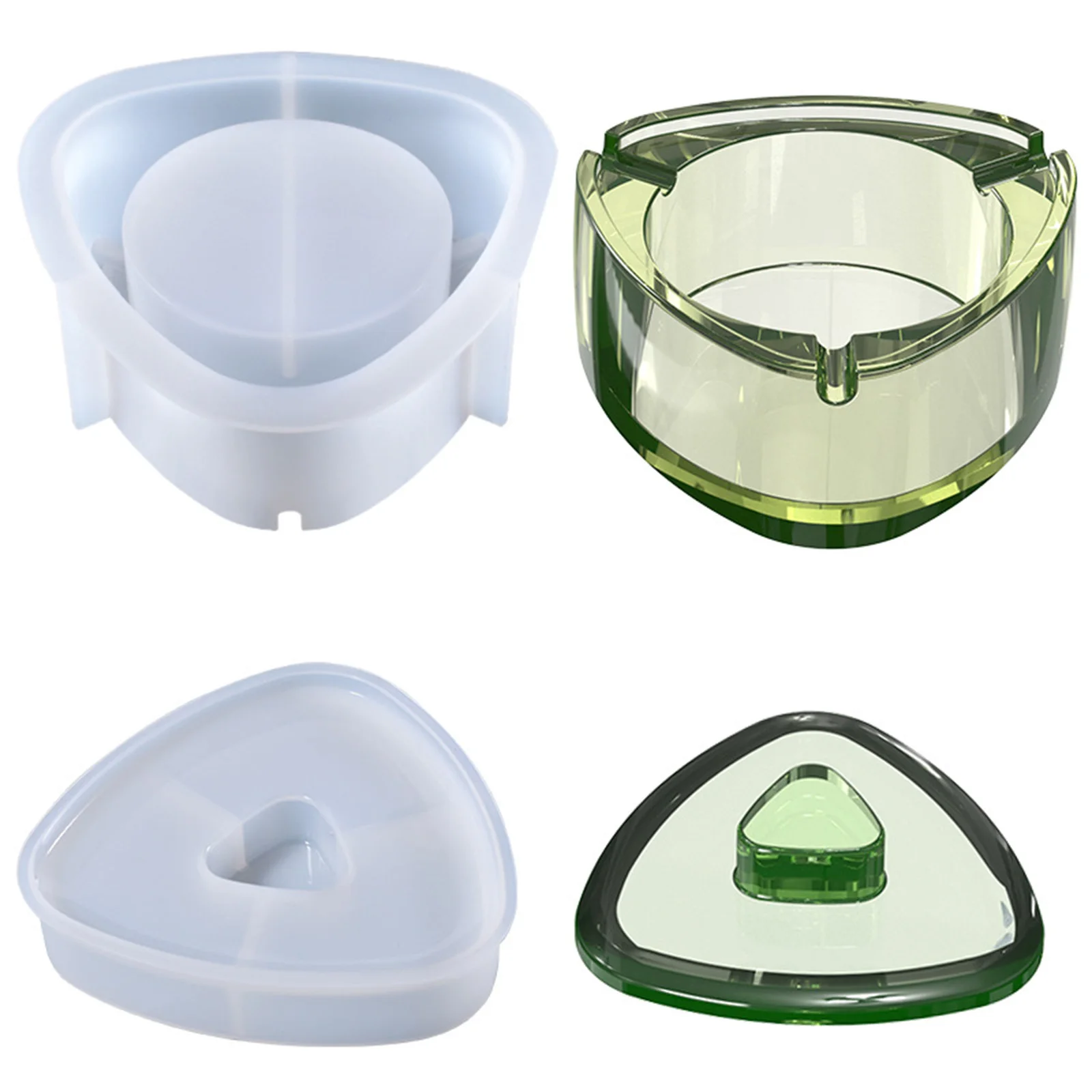 Molde de epoxi para Cenicero, moldes de silicona de resina epoxi DIY, molde Cenicero triangular con tapa, 2 uds.-4