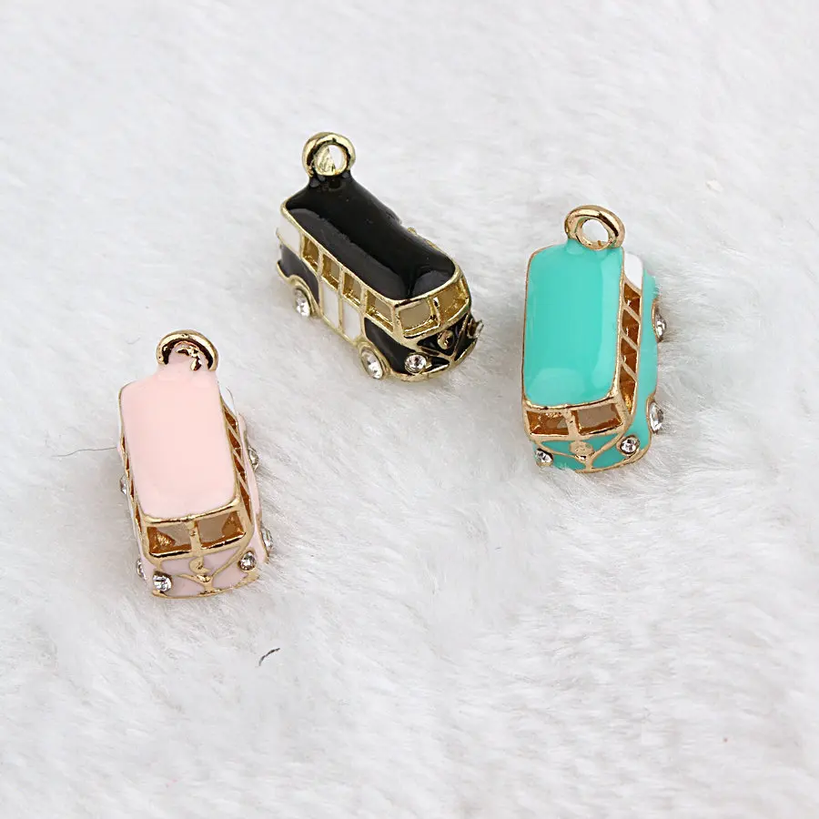 

5PCS/Lot Fashion Bus Enamel Pendant Charms Gold Tone Oil Drop DIY Bracelet Earring Charms 11*19mm