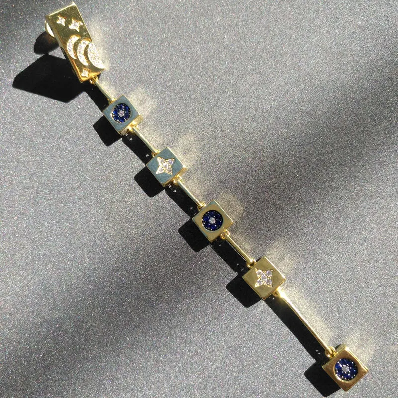 

s925 sterling silver earrings new product fantasy star and moon earrings female multi-fashion square long earrings Bohemia