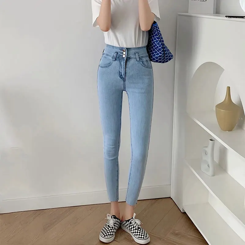 

Summer 2021 new women's Korean version of the wild high-waist slim slim jeans feet nine-point pants pencil pants blue gray