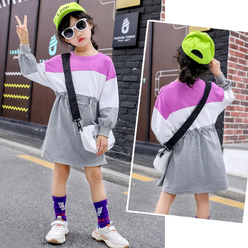 Новые весенние хлопковые платья с длинными рукавами для девочек Одежда детское