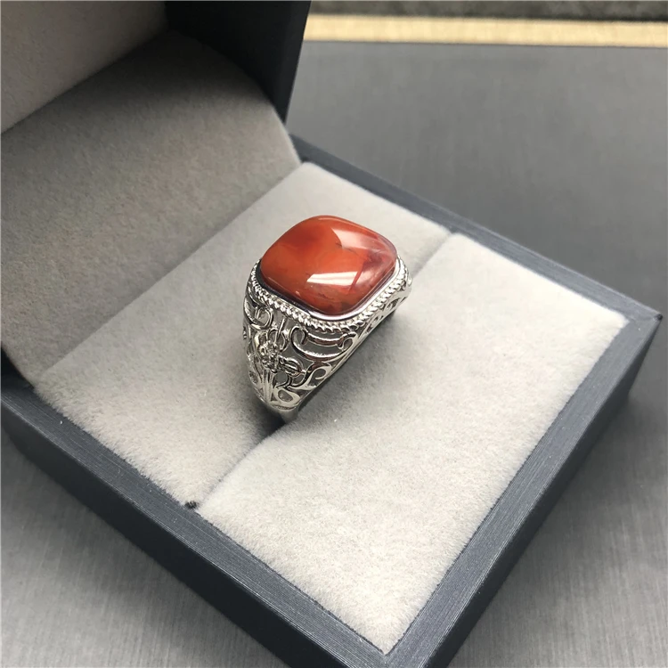 Кольцо из натурального Юньнаня с красным агатом серебра 925 пробы женское мужское