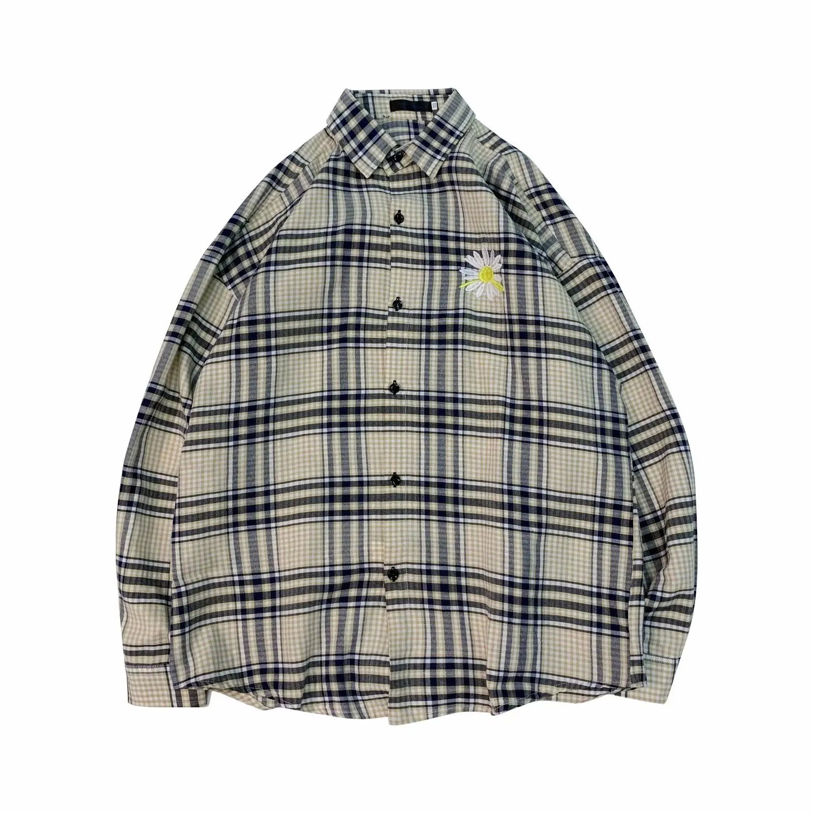 

2021 spring/summer new men's shirt Hong Kong style long sleeve checked shirt student shirt men loose large size shirt