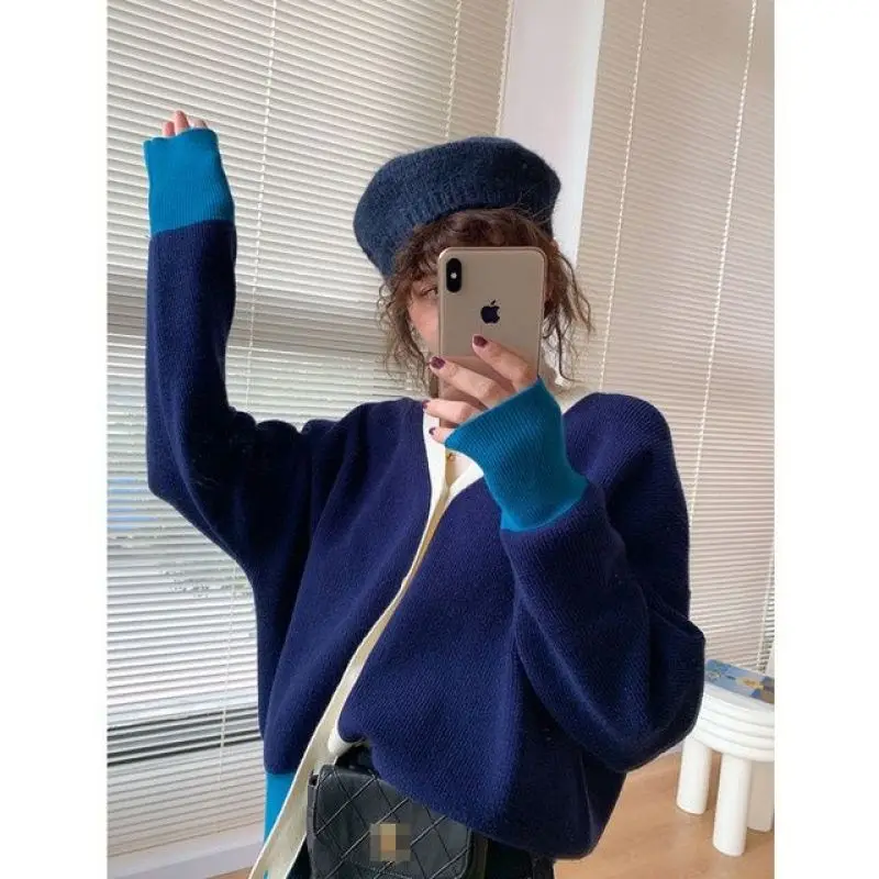

Sweater Sweater Women Long Sleeve Top Fashion Blue All-match V-neck Tops Lazy Solid Winter Clothes Women Cardigan Femme Jackets