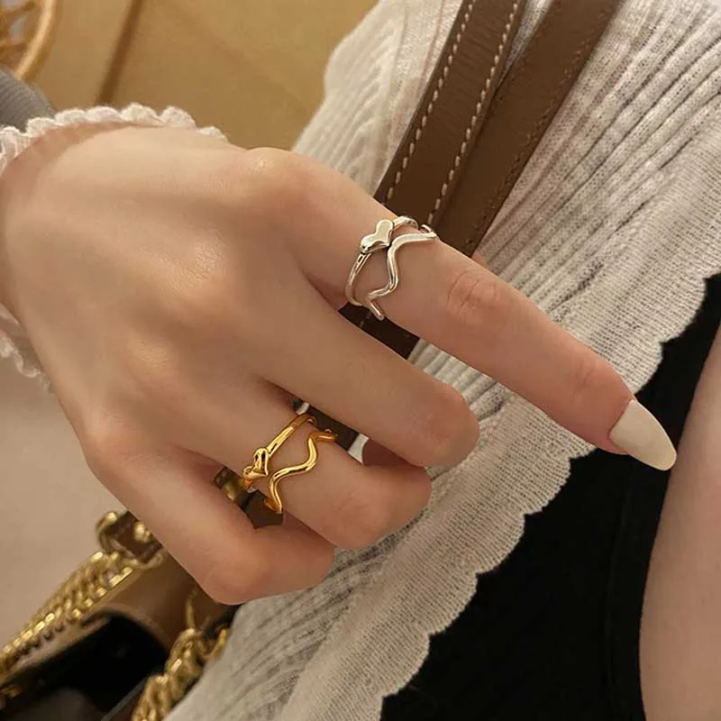 

1pcs Fashion Jewelry Rings Hot Selling Metal Alloy Hollow Wave Heart Opening Women Finger Ring For Girl Lady Party Wedding Gifts