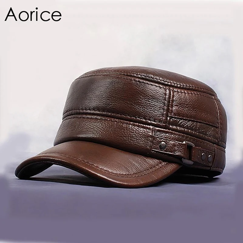 Aorice мужские шапки из натуральной воловьей кожи, Осень-зима, теплые однотонные коричневые, черные, для взрослых, регулируемые модные шапки HL064