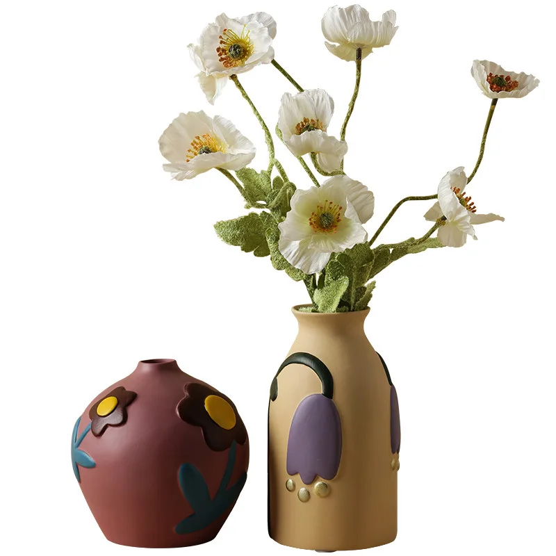 

Retro Style Creative Painted Ceramic Vase Ornaments Living Room Flower Arrangement Living Room Simulation Flower Ornaments