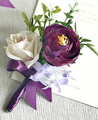 Boutonniere-1 YO CHO Искусственный цветок розы бутоньерка для жениха Свадебный корсаж браслет подружки невесты фиолетовые шелковые цветы Брошь Maria - Цвет: Boutonniere-1