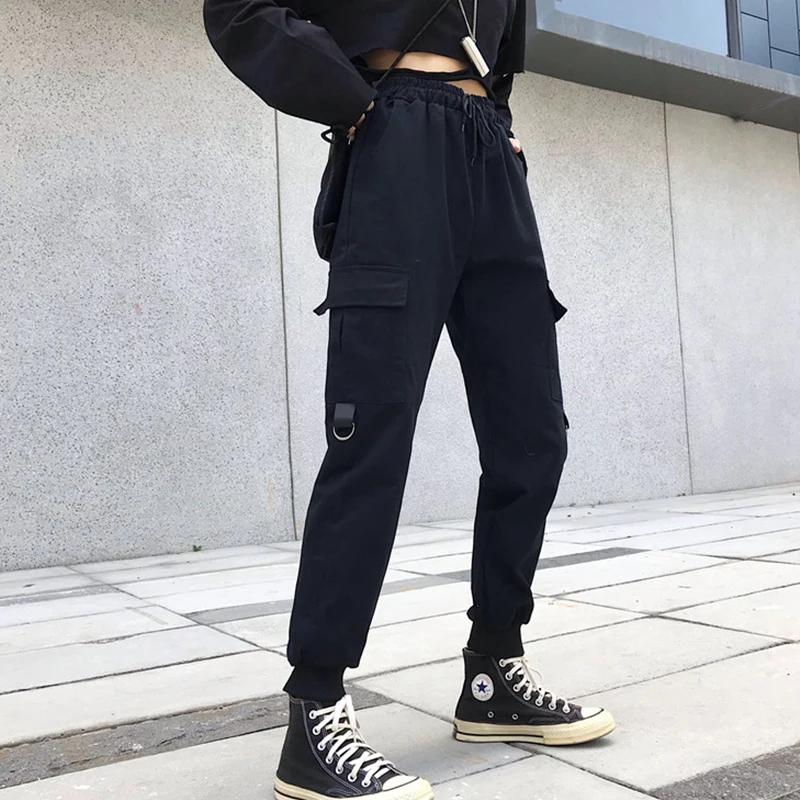 Популярные свободные уличные штаны с высокой талией брюки в стиле хип хоп