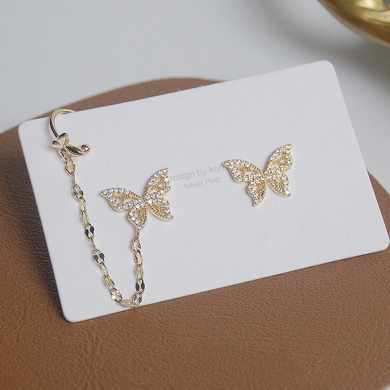

Charm Gold Color Zirconia Butterfly No Pierced Ear Women Earring Elegant Ear Bone Clip Earrings Engagement Jewelry