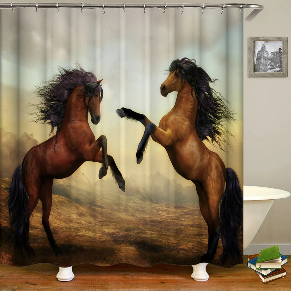 

Horse Lion Tiger Parrot Dolphin Animals Bathroom Curtains Shower Curtains With Hooks Waterproof Polyester Decor Bathing Curtain