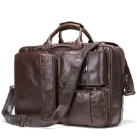 mens genuine leather briefcase laptop casual business tote bags shoulder crossbody bag male handbags large travel backpack bag