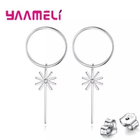 new arrival clear zircon snowflake earrings fashion round flower brincos long statement drop earrings best christmas gift