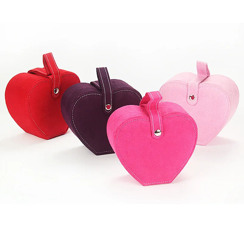 

New Design Heart-Shaped Jewelry Box Velvet Portable Earring Ring Necklace Storage Case Women Girls Gift