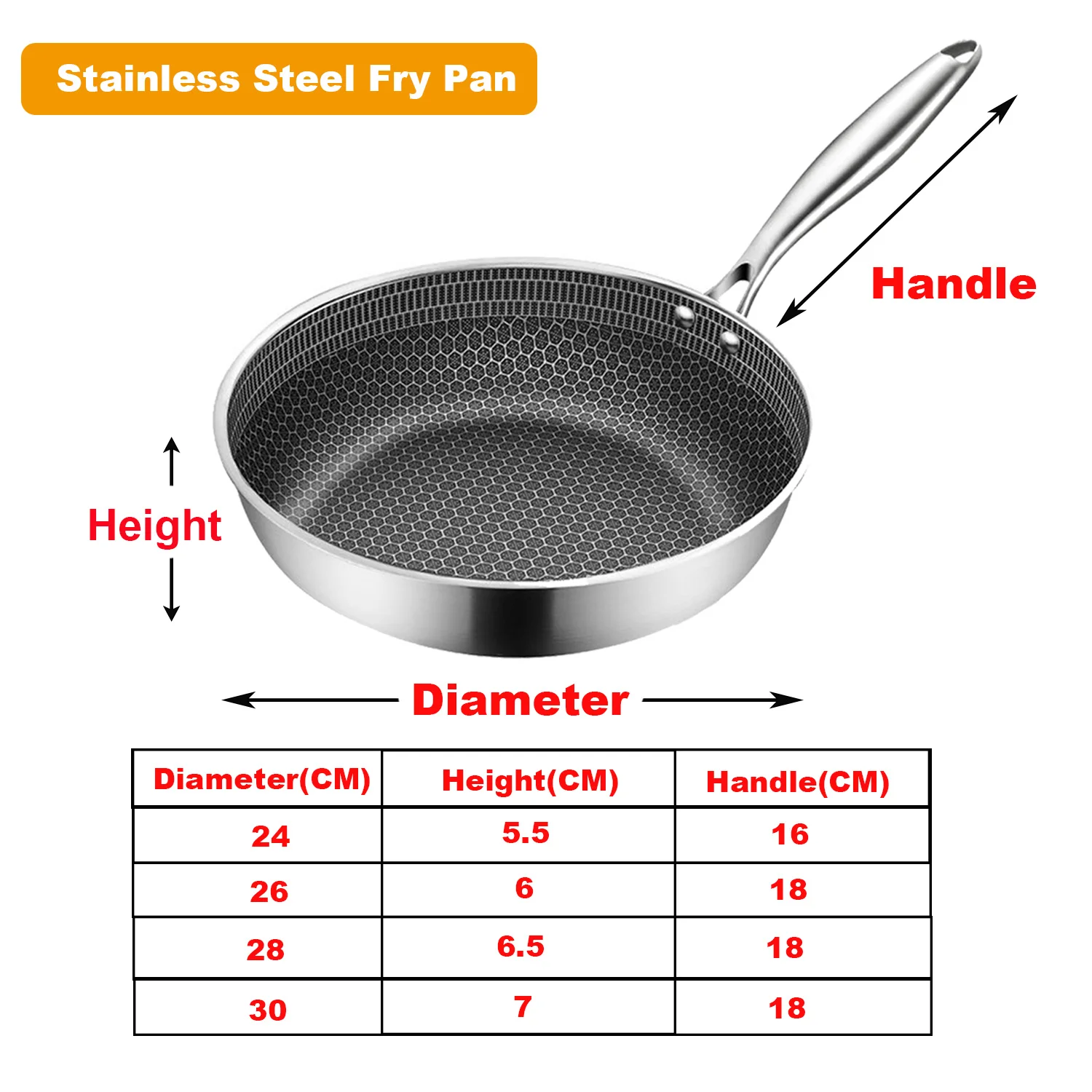 

304 Stainless Steel Pan Non Stick Pan Household Fried Egg Steak Frying Pan Pancake Pan Induction Cooker Gas Stove General