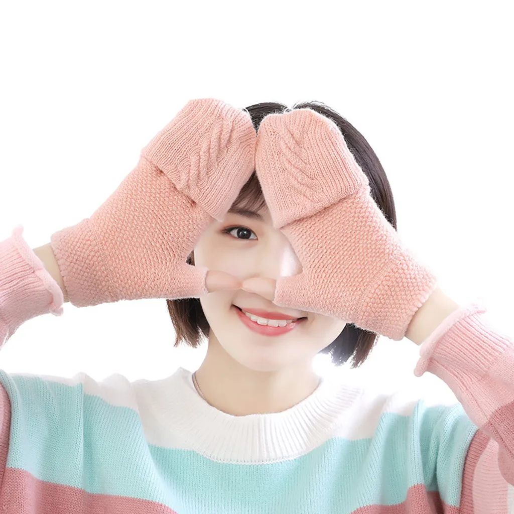 SAGACE зимние женские перчатки теплые с полупальцами одноцветные эластичные