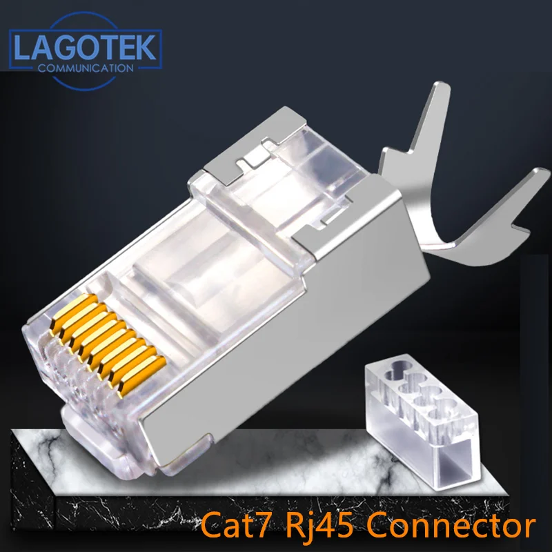 Conector de Cabo de Rede 50 Cabeças Peças Lote Cat6a Cat7 Rj45 Plugue Blindado Ftp 8p8c Conector de Crimpagem de Rede 1.3 mm Cabos de computador e conectores