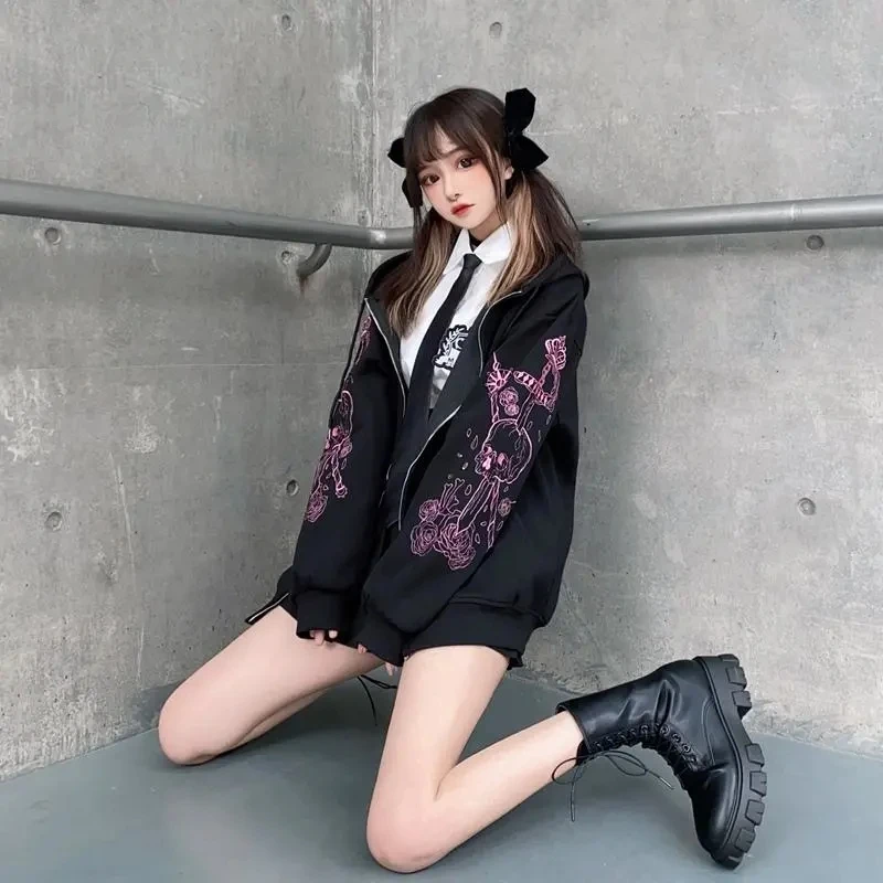 

Новое поступление осенне-зимние женские свободные толстовки в японском стиле Харадзюку с вышивкой в стиле преппи модные толстовки с длинны...