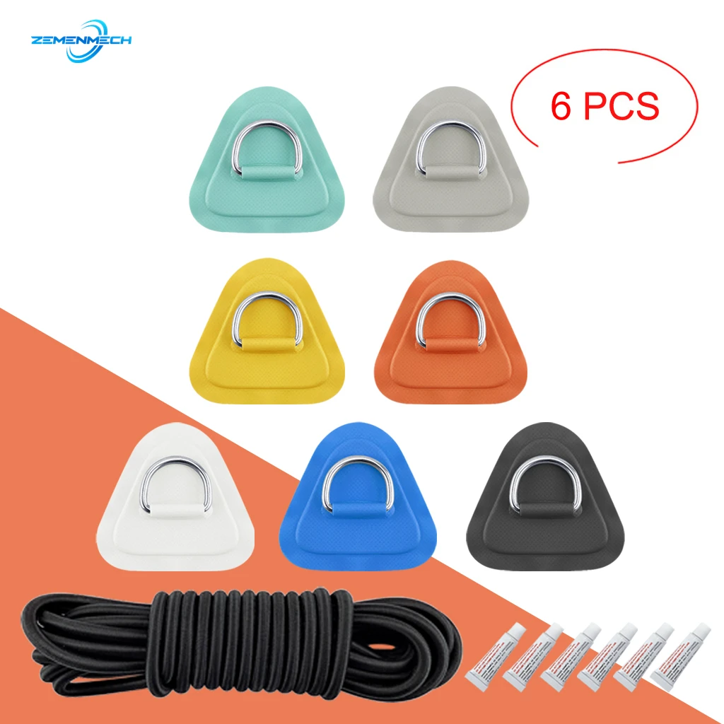 

Hot 6PC D Ring Pad PVC Patch Boat Deck Rigging 5m Black Elastic Bungee Rope Kit For Stand Up Paddle Board SUP Deck Accessories