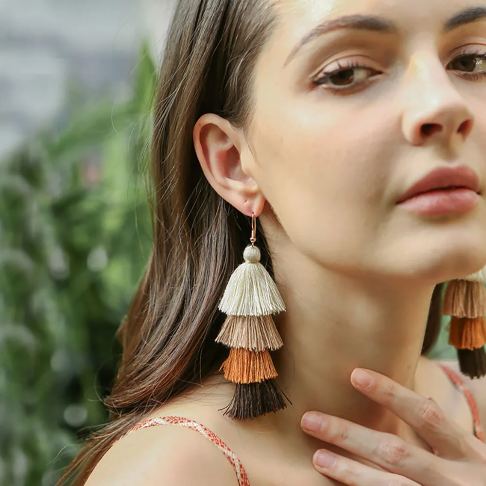 

Vintage Tassel Fringe Multilayer Drop Earrings For Women 2019 Statement Dangle Earring Fashion Jewelry Accessories Wedding Gift