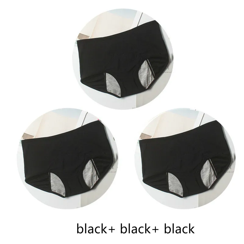 Black Black Black 3 шт., герметичные менструальные трусики, физиологические штаны, женское нижнее белье, хлопковые водонепроницаемые Трусики с высокой талией, теплые женские трусики - Цвет: Black Black Black