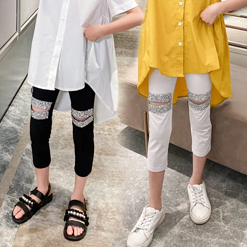

2022 Summer New Girls Personality Opening Pants Korean Style Teenage Girls Calf-length Pants Fashion Patchwork Pants, #8901