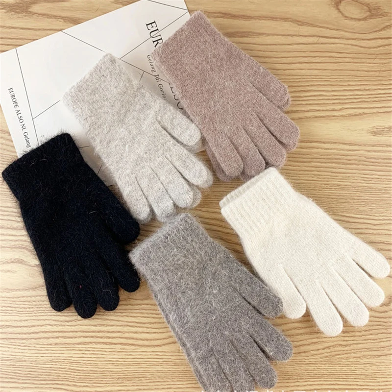 

Wool Gloves For Women Lady Cute Plush Full Finger Mittens Winter Ourdoor Riding Keep Warm Thick Touch Screen Gloves Solid Color