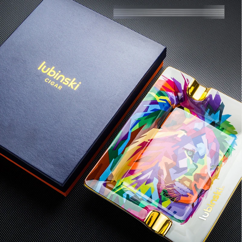 

Luxury Ceramic Cigar Ashtray Smoking Accessories Home 2 Slot Creative Desk Tobacco Ashtrays With Gift Box