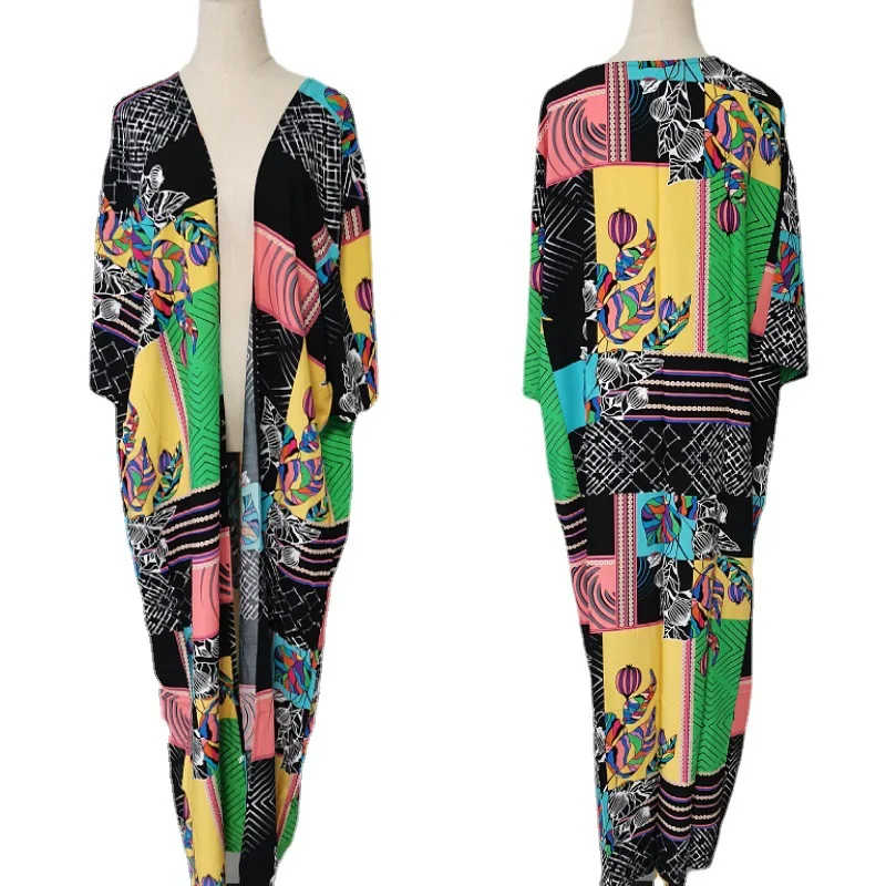 

African Women's New Style Printed Loose Robe 2022 Spring Vacation Leisure Long Skirt Cardigan Beach Blouse Sunscreen Clothing