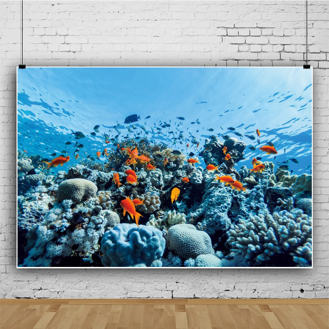 

Красивый фон для студийной фотосъемки с изображением коралловых рыб под морем синий океан декорация для дома баннер плакат