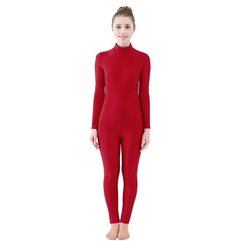 Burgundy Ensnovo, Женский балетный комбинезон Yogo, длинный рукав, водолазка, костюм, лайкра, нейлон, спандекс, Одежда для танцев, боди, спортивные комбинезоны - Цвет: Burgundy