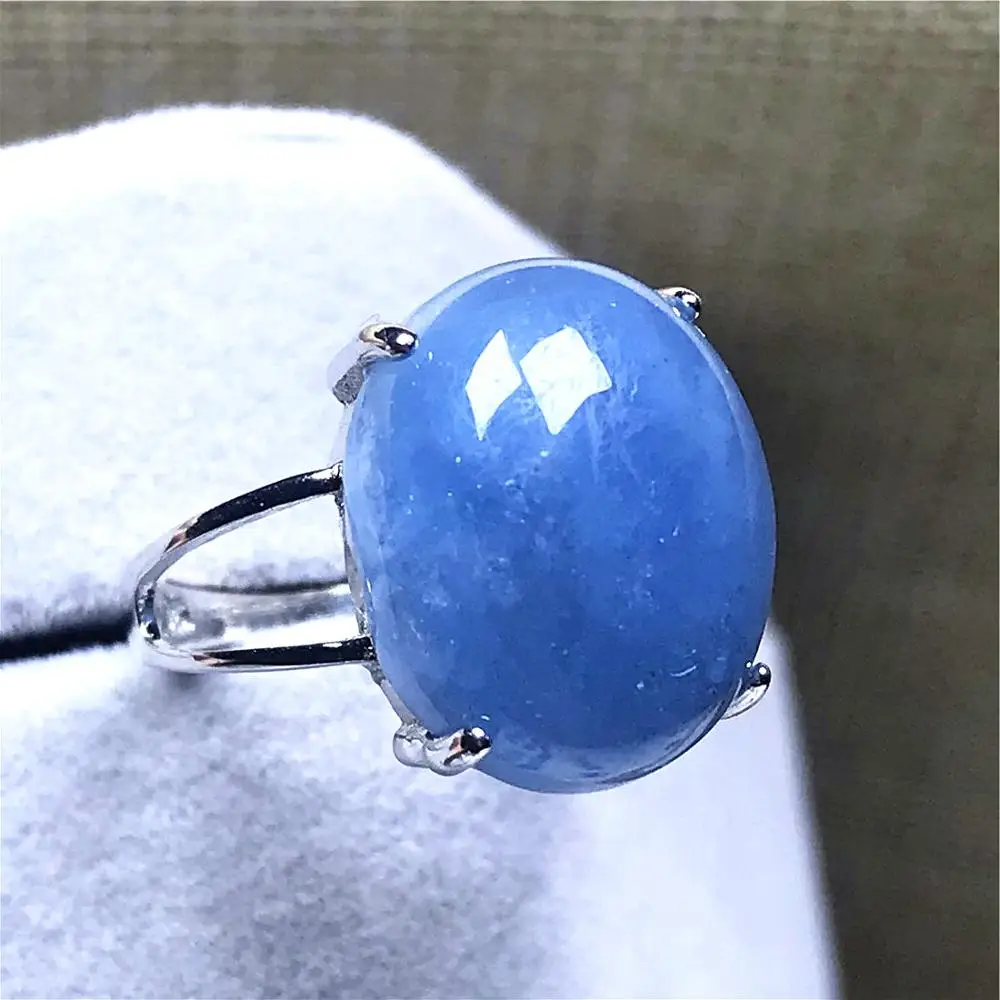 

Топ натуральный морской синий Аквамарин камень кольцо для женщины мужчины кристалл 15x11 мм овальные бусины камень серебро регулируемое коль...