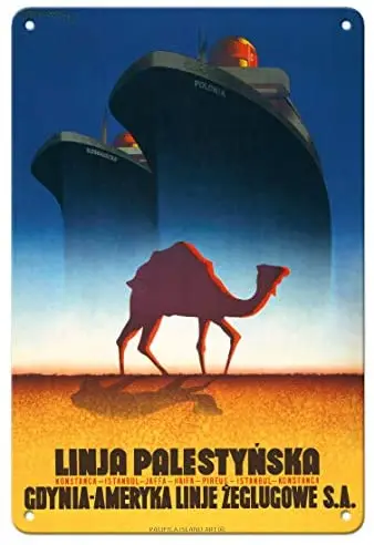

The Palestinian Line - Gdynia-America Shipping Lines Ocean Liner by Tadeusz Trepkowski c.1935 Metal Tin Sign