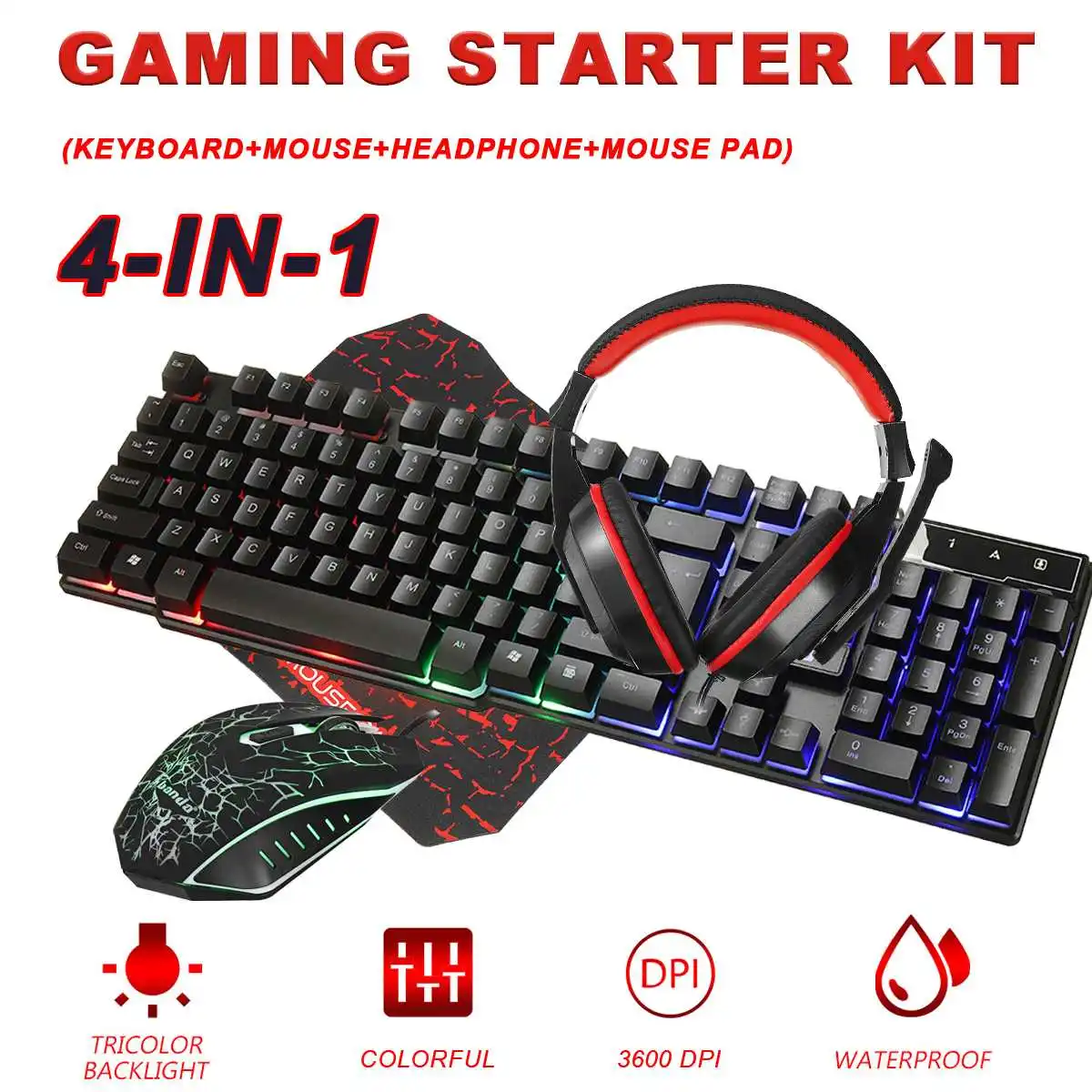 

4in1 Gaming keyboard and Mouse Wired keyboard backlight keyboard Russian Spanish Gamer kit Silent Gaming Mouse Set for PC Laptop