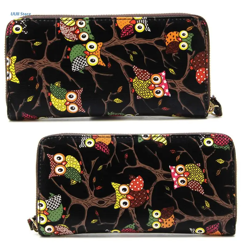 

XX9D Womens Faux Leather Owl Printing Wallet Zipper Purse Clutch Money Case Handbag