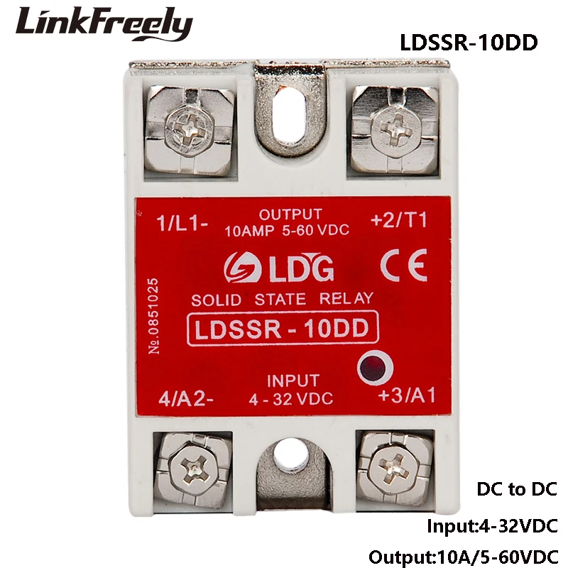 SSR-10DD/25DD/40DD Однофазное твердотельное реле SSR DC In 5V 12V 24V Out 5-60VDC светодиодный