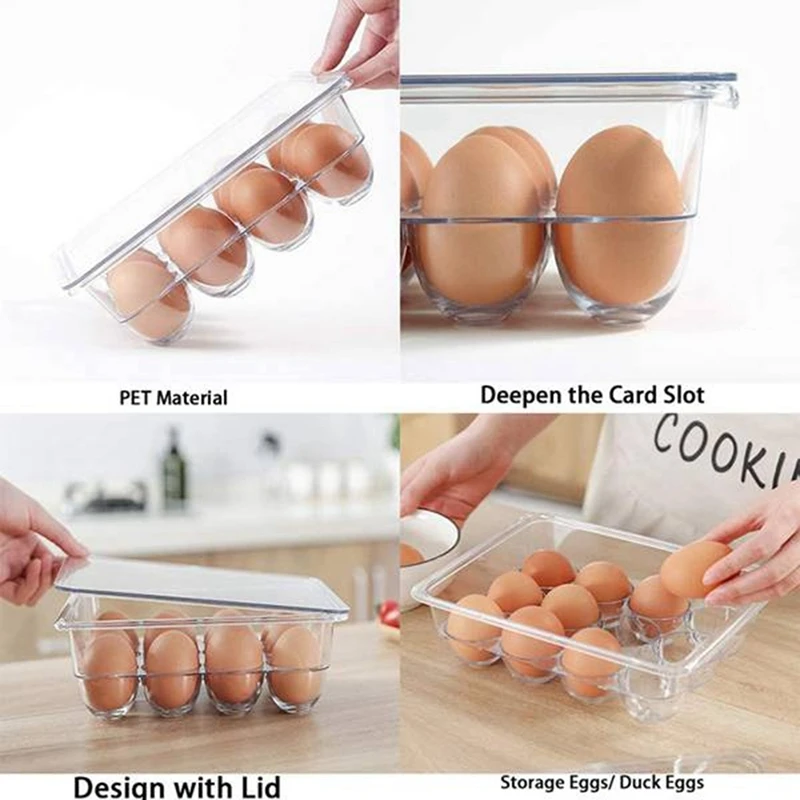 

Transparent 12 Grids Refrigerator Egg Holder Box with Lid Kitchen Freshness Separated Storage Food Savers Tray Egg