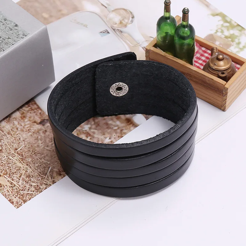 

Simple Layer Crafts Jewelry Punk Men Bangle Wide Wrap Bracelet Genuine Leather Chic Cuff Jewelry Male Pulsera Hombre