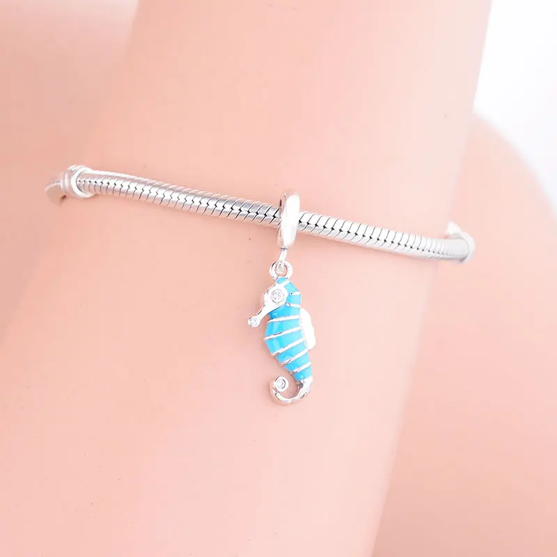 925 пробы светильник морской лошади из серебра с голубым огненным лаком