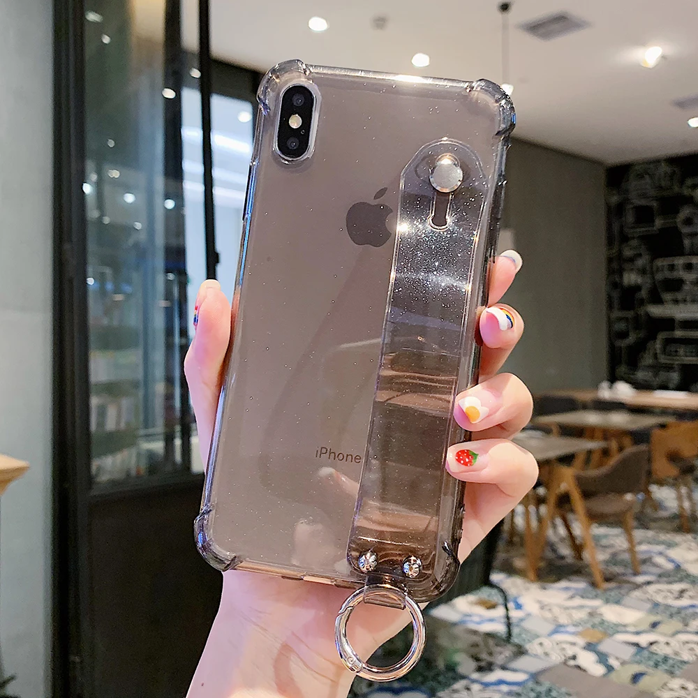 Black Блестящий чехол для телефона iPhone 11 X XR XS Max 8 7 Plus 6 6S Plus Блестящий Прозрачный мягкий силиконовый браслет задняя крышка - Цвет: Black