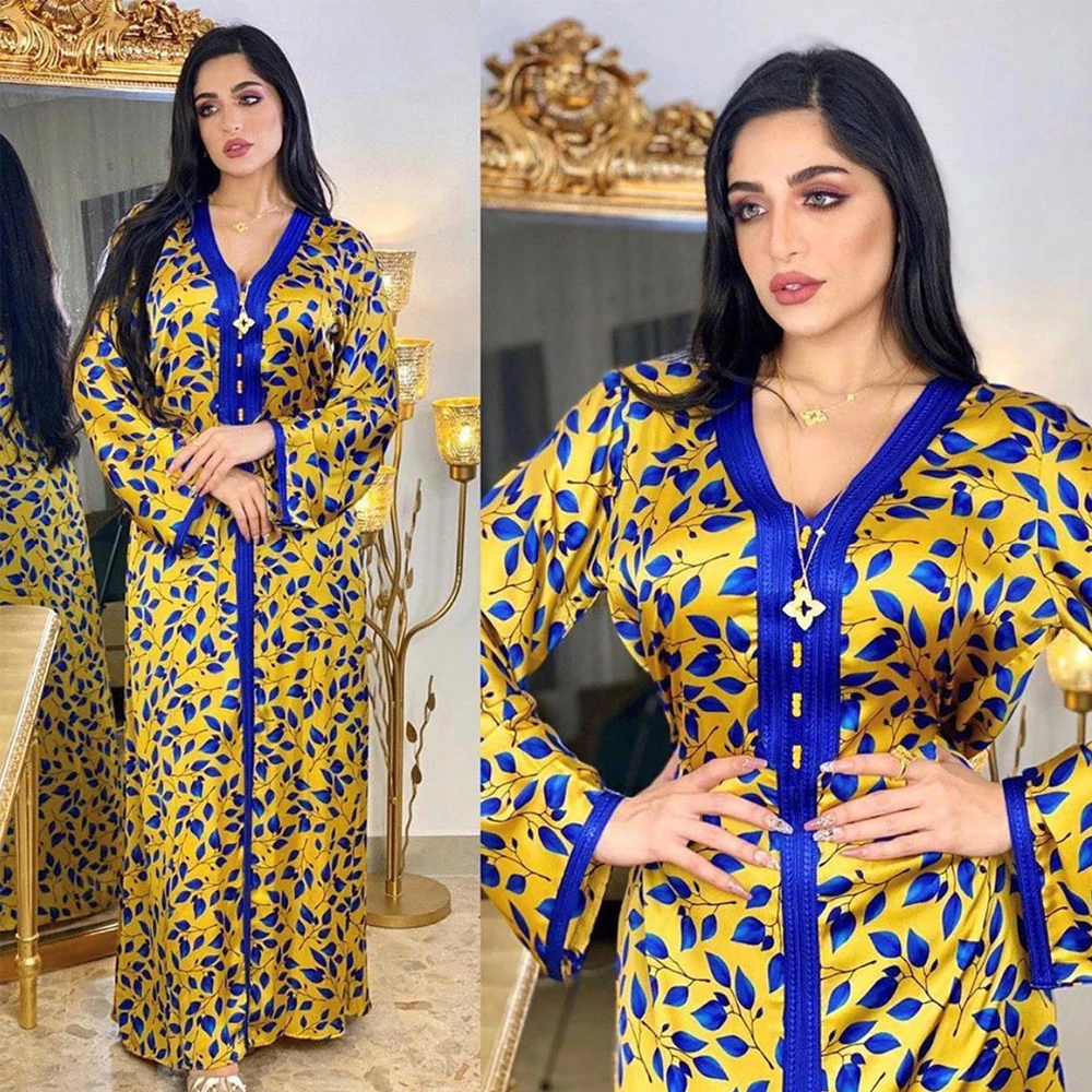 

MD Abaya Dubai Turkey Muslim Boho Dress 2021 Women Kaftan Abayas African Print Long Sleeve Dresses Elegant Ladies Wedding Party
