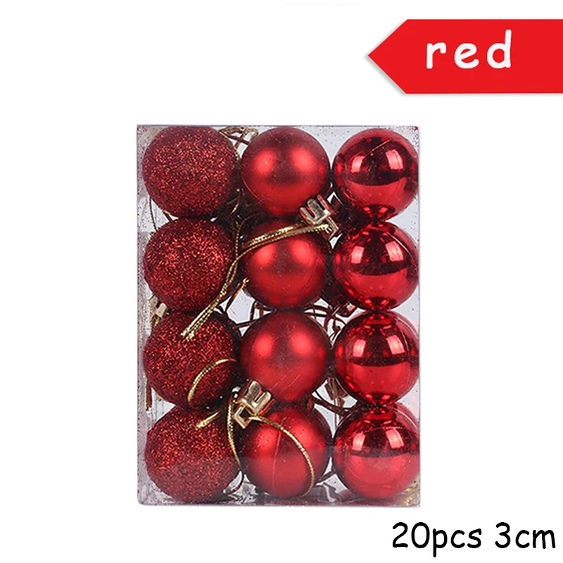 20pcs 3cm Red Ball Рождественские украшения для дома веселая Рождественская елка рождественские украшения Санта Снеговик Noel Navidad год Natal - Цвет: 20pcs 3cm Red Ball