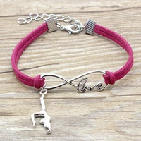 infinity love gymnastics charm suede leather bracelets hot pink red black gifts for women men sports bracelet jewelry