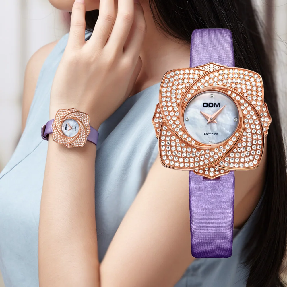 

DOM Brand Unique Dial Design Watch Leather Wristwatches Fashion Crystal Watch Women Men Quartz Watch Relogio Feminino G-637